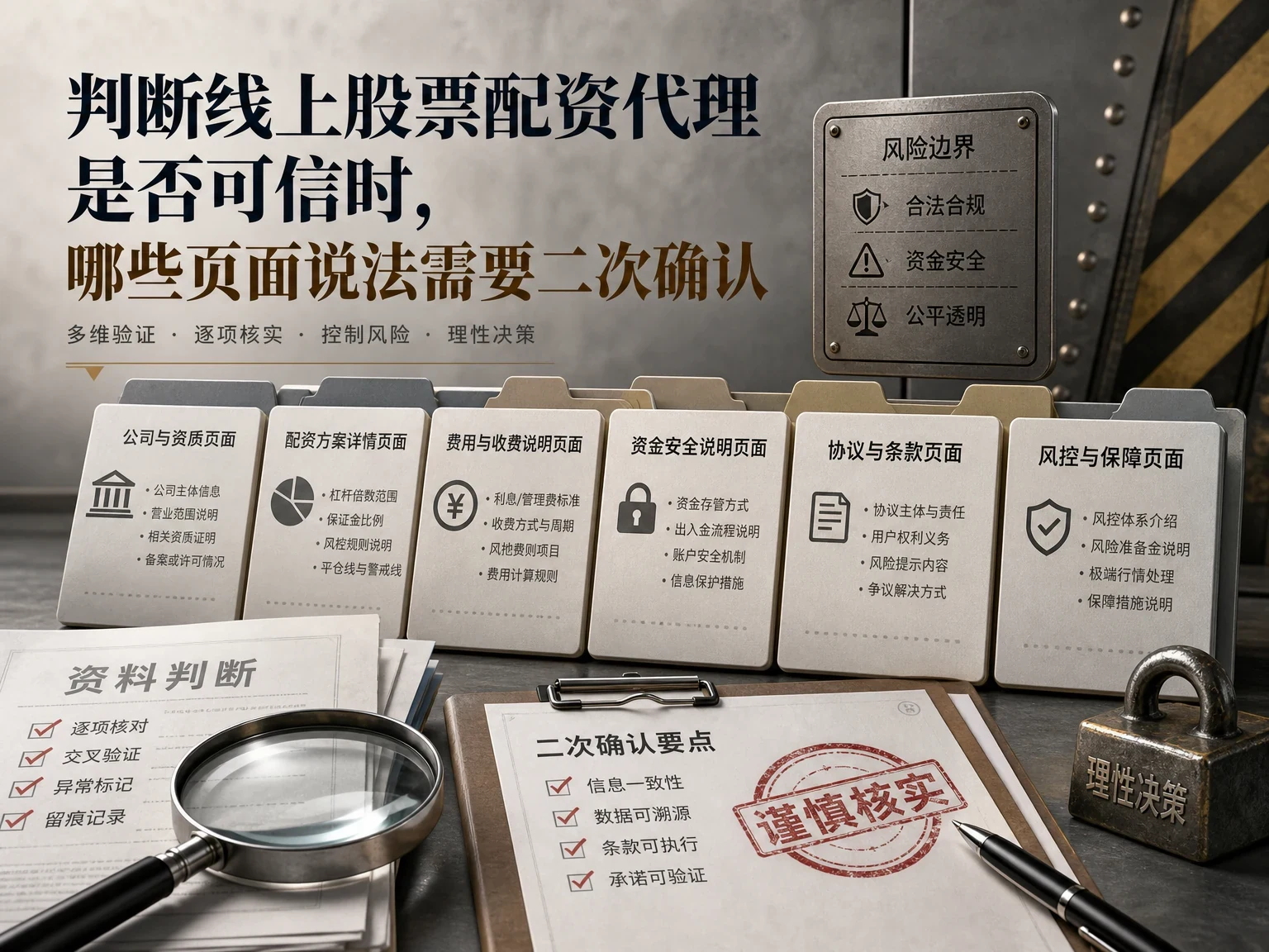 判断线上股票配资代理是否可信时,哪些页面说法需要二次确认 插图